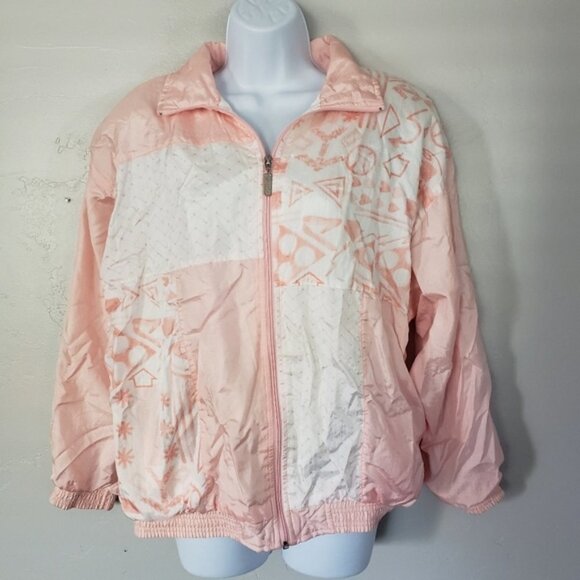 Vtg Janeve Swishy Track Jacket Windbreaker Pink M - Picture 1 of 6